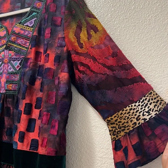 Caleaas boho style multicolor mix media tunic length 3/4 sleeve top - Picture 9 of 16